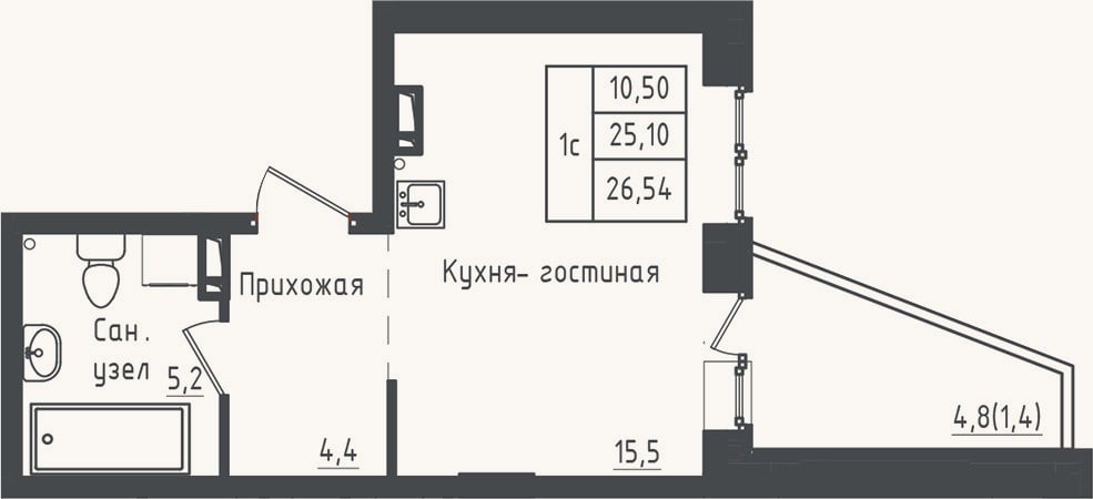 Планировка: Студия, 25,1 м²