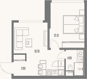 Планировка: 1-к, 40,9 м²