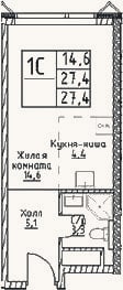 Планировка: Студия, 27,4 м²