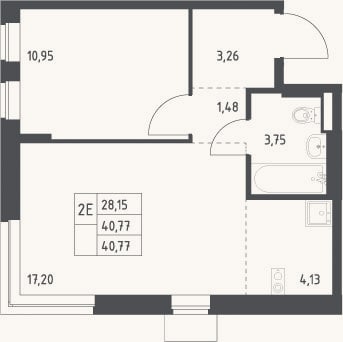 Планировка: 2-к, 40,8 м²
