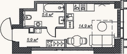 Планировка: Студия, 26,4 м²