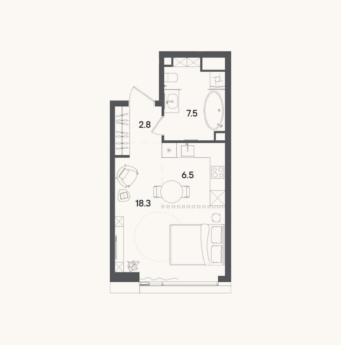 Планировка: Студия, 35,2 м²