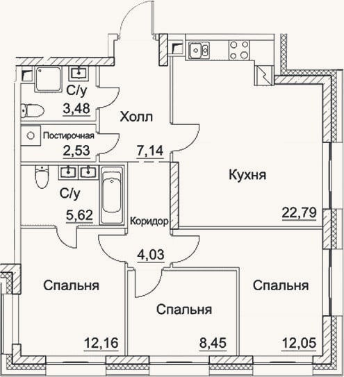 Планировка: 4+ к, 78,3 м²