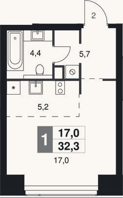 Планировка: Студия, 32,3 м²