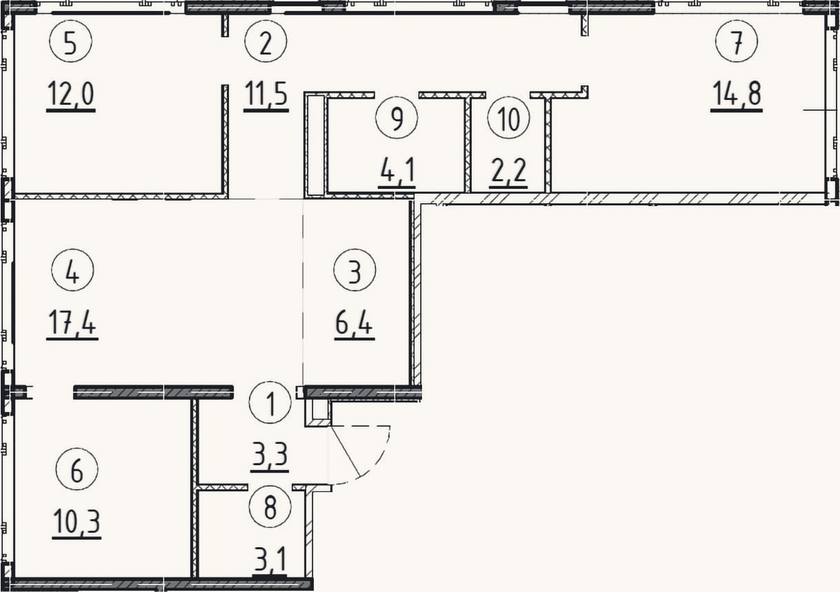 Планировка: 3-к, 85,1 м²