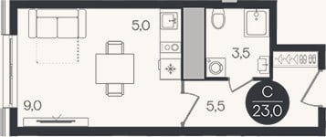 Планировка: Студия, 23 м²