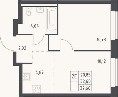 Планировка: 2-к, 32,7 м²