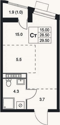 Планировка: Студия, 28,5 м²