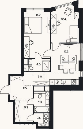 Планировка: 3-к, 72,5 м²