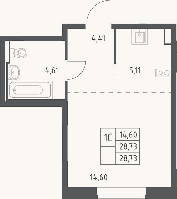 Планировка: Студия, 28,7 м²