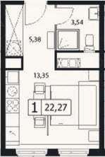 Планировка: Студия, 22,3 м²