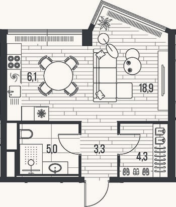 Планировка: Студия, 37,6 м²