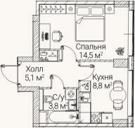 Планировка: 1-к, 32,2 м²