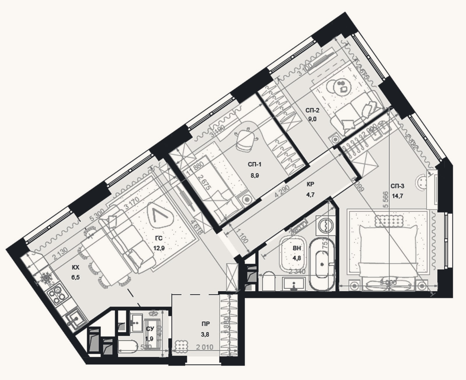 Планировка: 4+ к, 67,2 м²