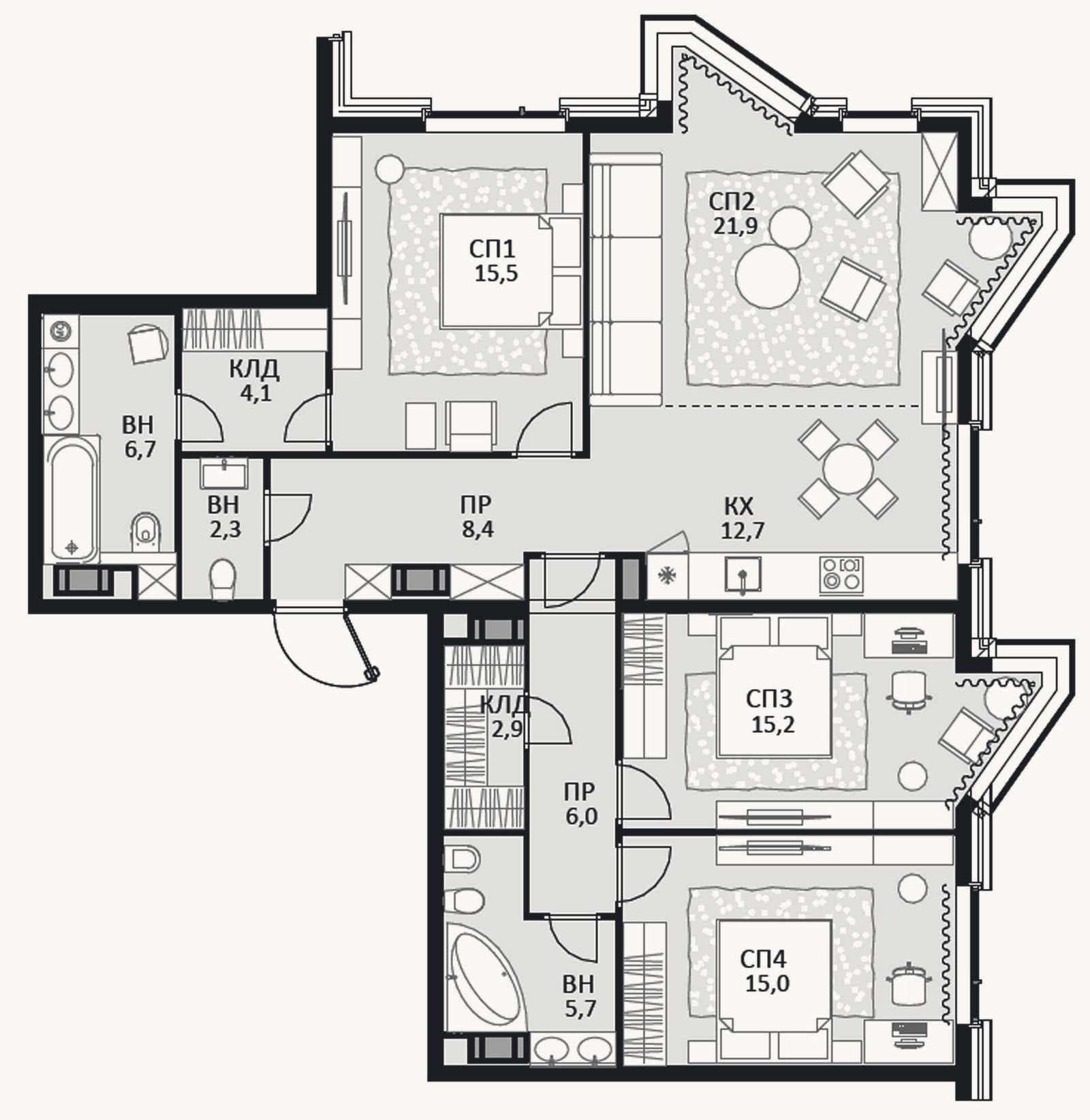 Планировка: 4+ к, 116,4 м²