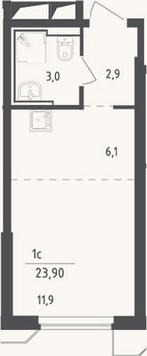 Планировка: Студия, 23,9 м²