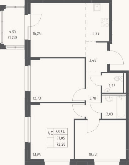 Планировка: 4+ к, 71,1 м²