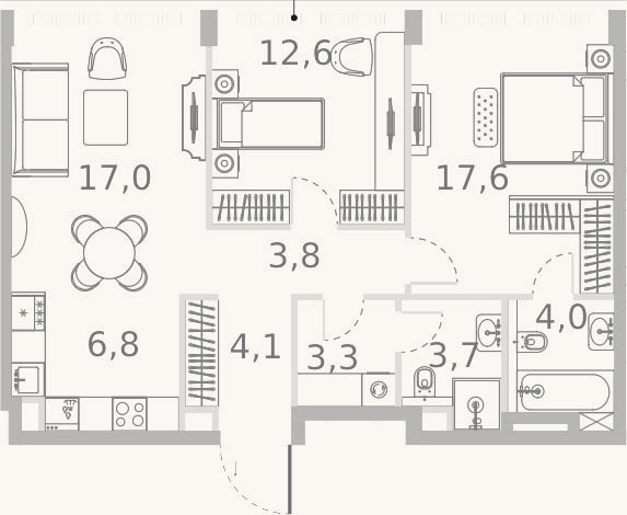Планировка: 3-к, 72,9 м²