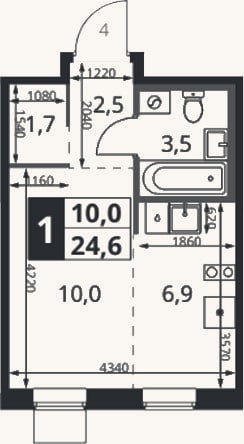 Планировка: Студия, 25,3 м²