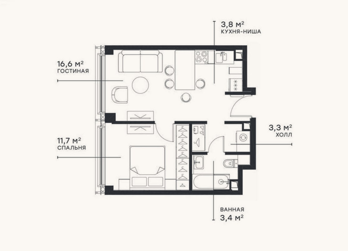 Планировка: 2-к, 38,8 м²