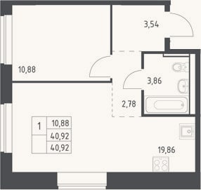 Планировка: 2-к, 40,9 м²