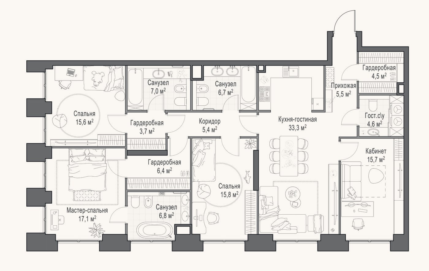 Планировка: 4+ к, 149,2 м²
