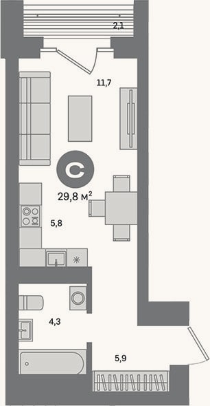 Планировка: Студия, 27,7 м²