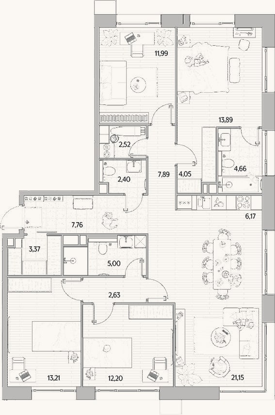 Планировка: 4+ к, 118,9 м²