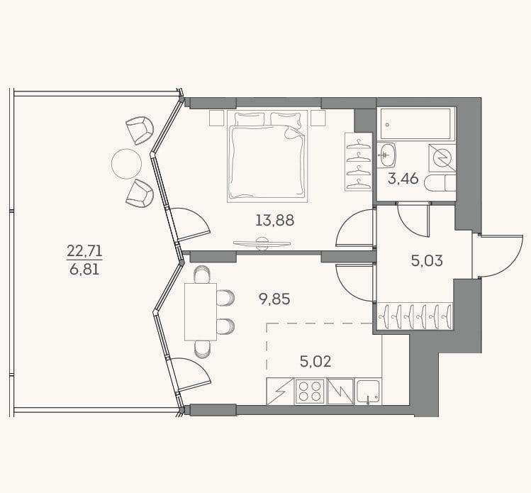 Планировка: 2-к, 37,2 м²