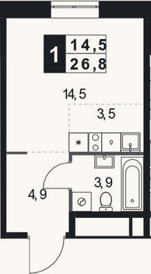 Планировка: Студия, 26,8 м²