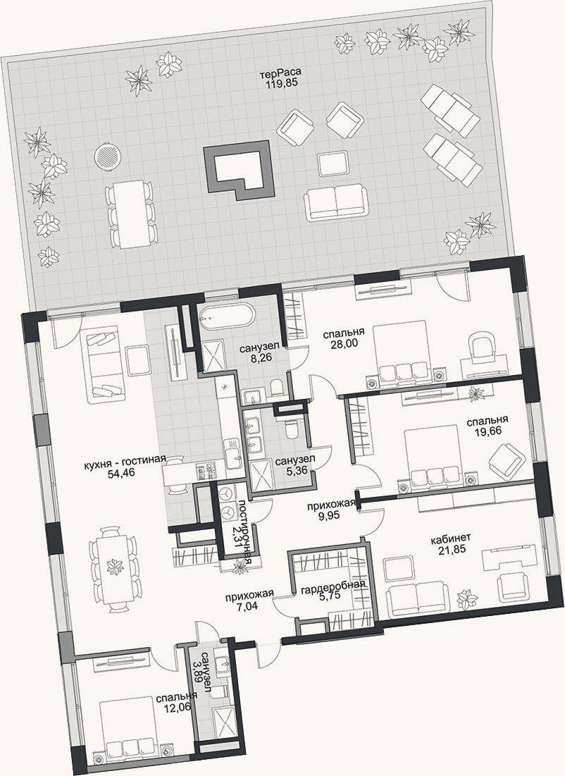 Планировка: 4+ к, 178,6 м²