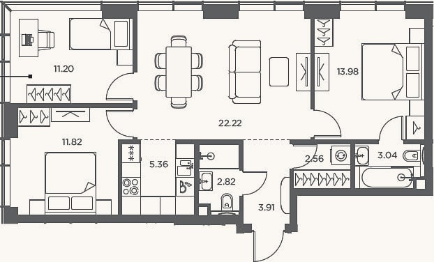 Планировка: 4+ к, 76,9 м²