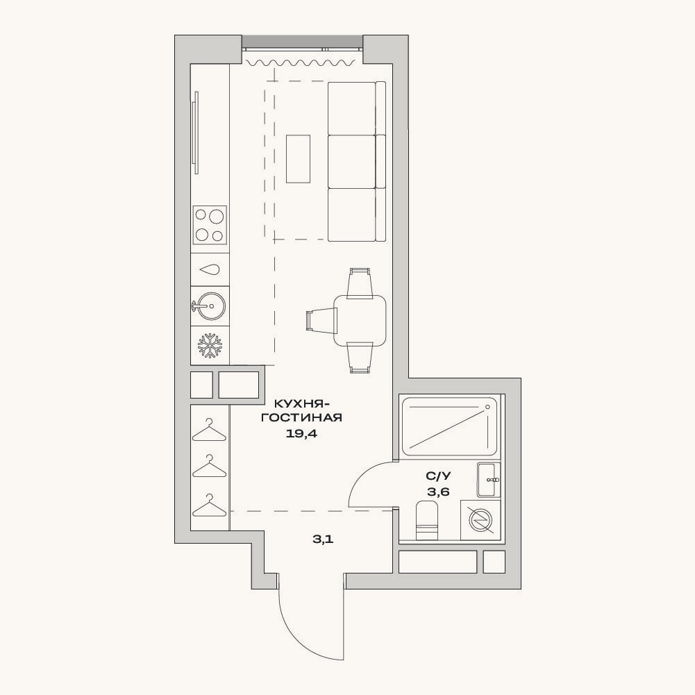 Планировка: Студия, 26,1 м²