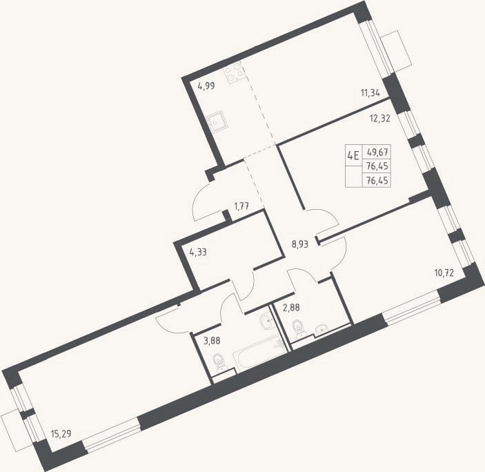 Планировка: 4+ к, 76,5 м²