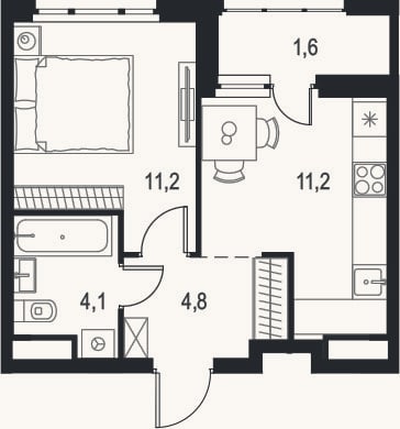 Планировка: 1-к, 31,3 м²