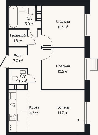 Планировка: 3-к, 52 м²