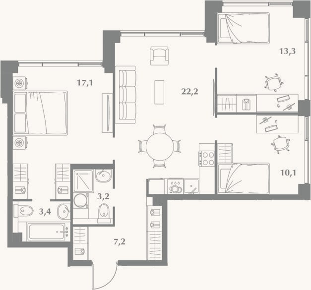Планировка: 4+ к, 76,5 м²