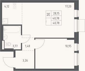 Планировка: 2-к, 40,8 м²