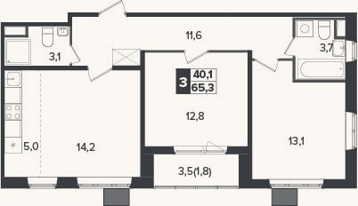 Планировка: 3-к, 63,5 м²