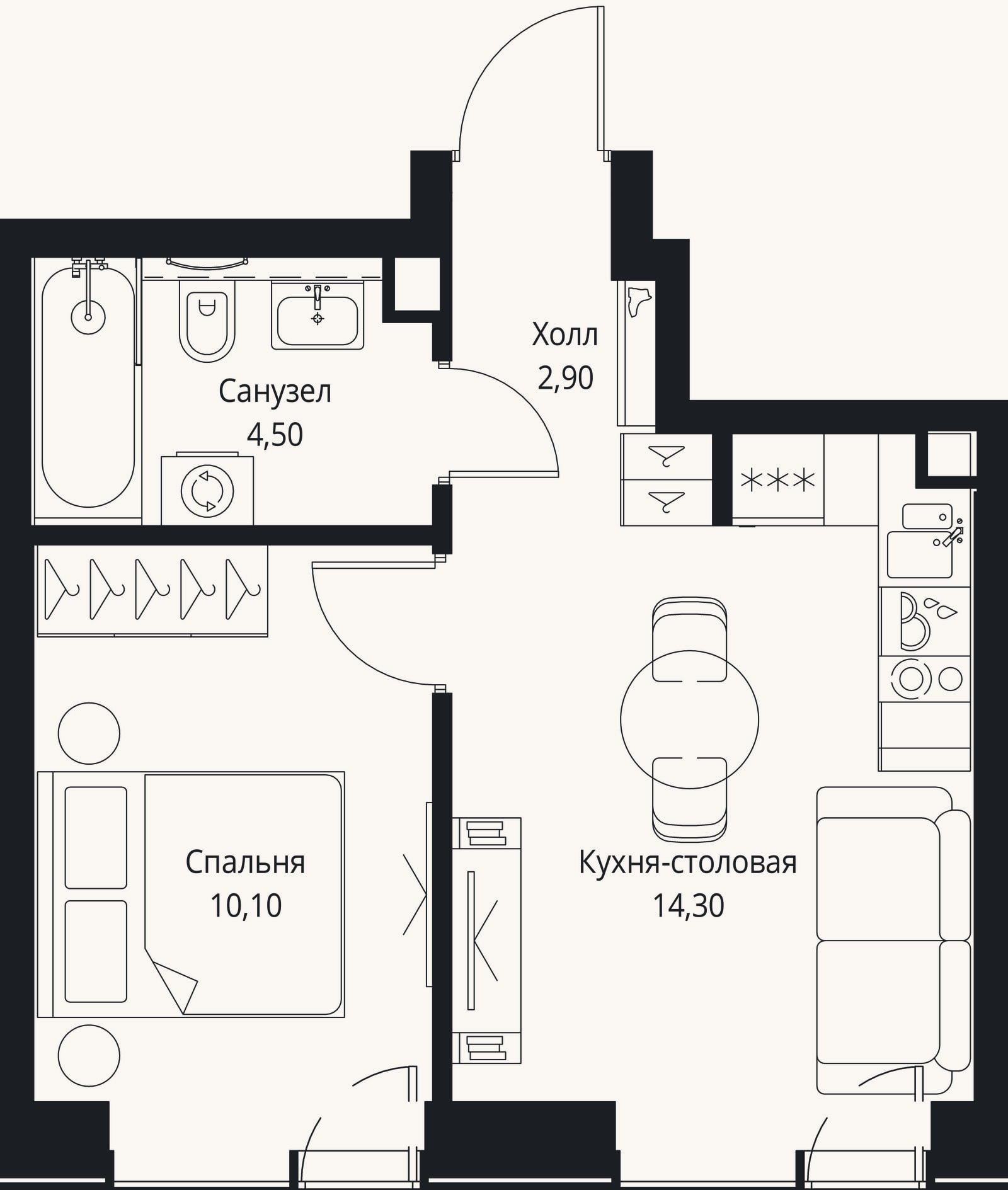 Планировка: 2-к, 31,8 м²
