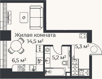 Планировка: Студия, 31,5 м²