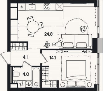 Планировка: 2-к, 47 м²