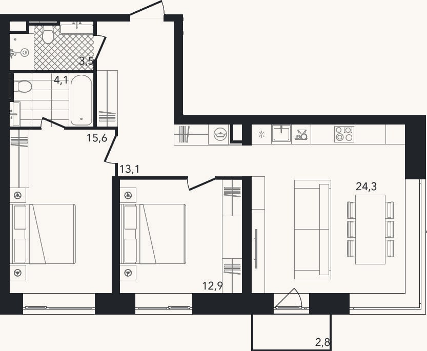 Планировка: 3-к, 73,4 м²