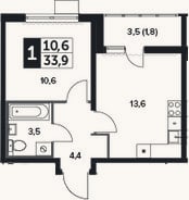 Планировка: 1-к, 32,1 м²