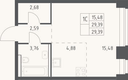 Планировка: Студия, 29,4 м²