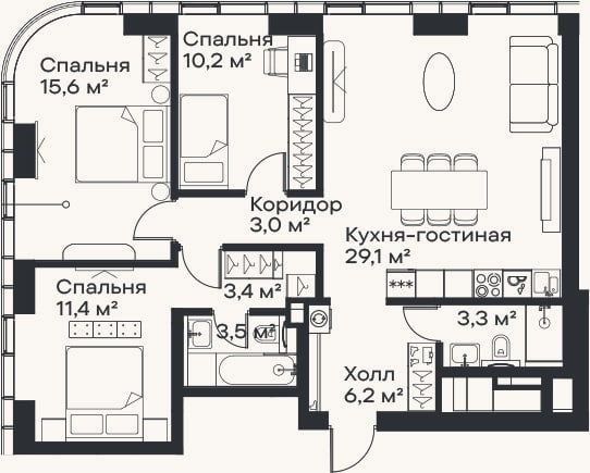 Планировка: 4+ к, 85,7 м²