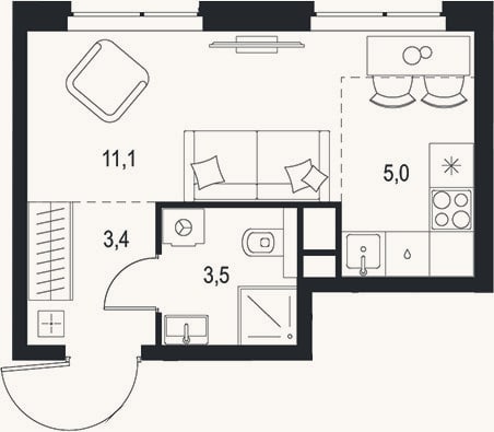 Планировка: Студия, 23 м²