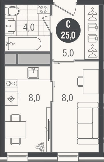 Планировка: Студия, 25 м²
