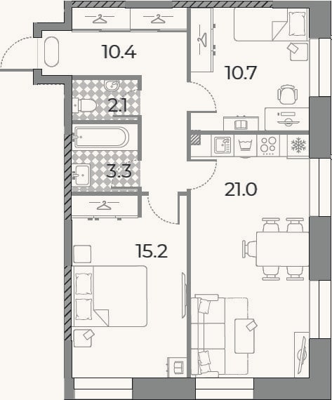 Планировка: 3-к, 62,7 м²