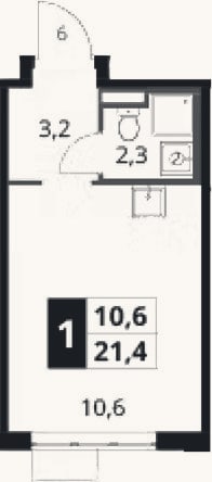 Планировка: Студия, 21,4 м²